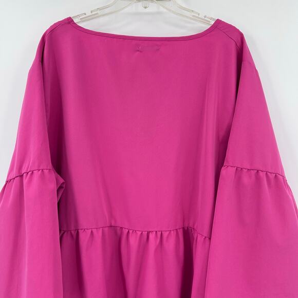 Boohoo Fuchsia Pink Tiered Babydoll Tiered Ruffled V Neck Dress Womens Size 20 - Picture 9 of 10